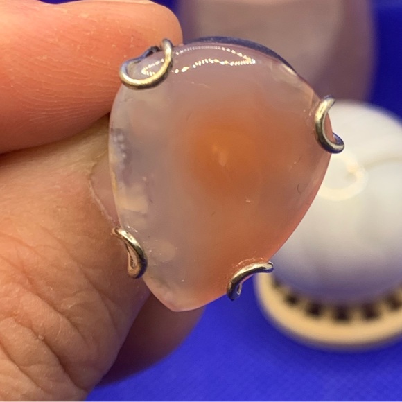 Sweet Peach Chalcedony Ring! .925 Sterling Silver Overlay, Size 5.75 - Picture 10 of 13